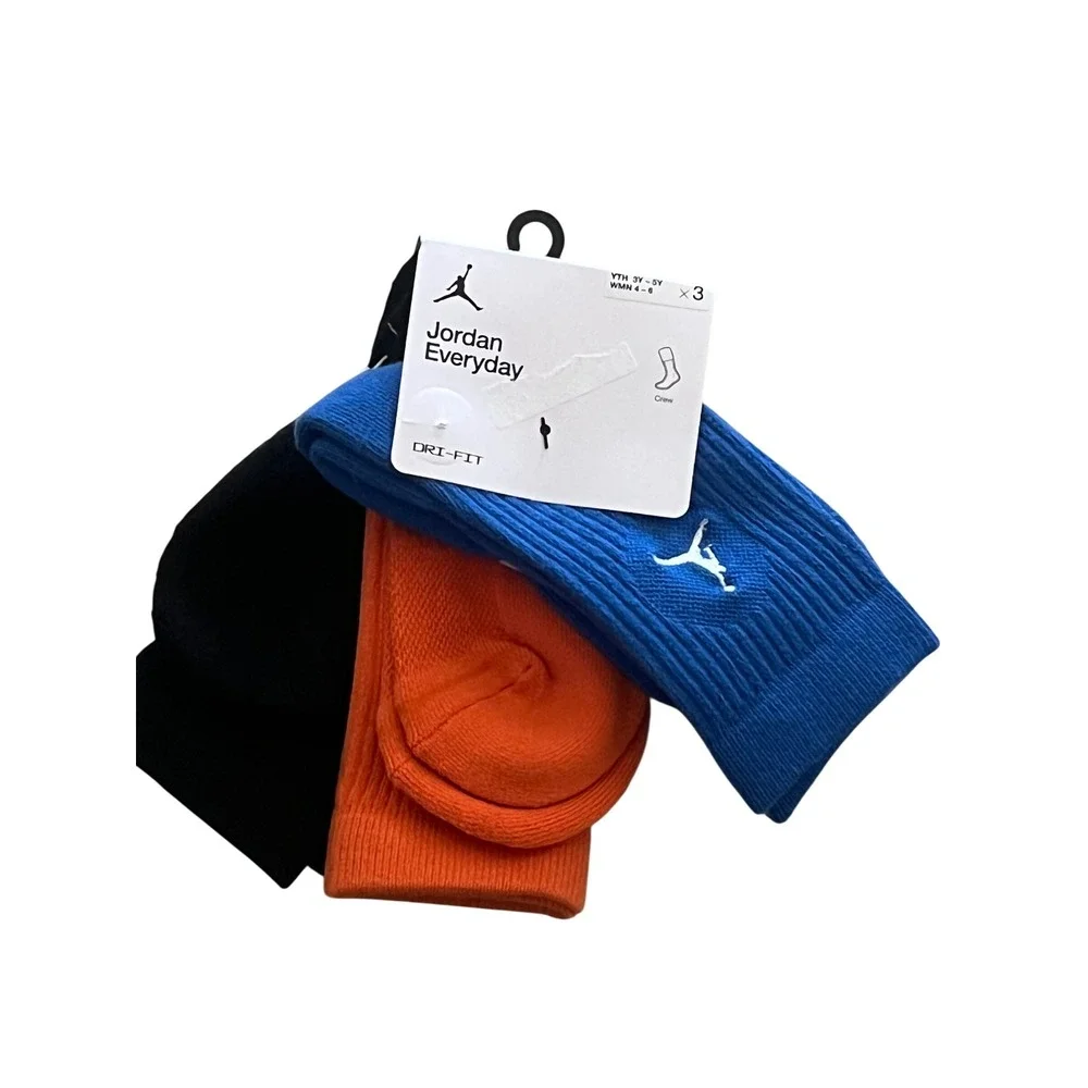 Jordan Crew Socks Mens S Blue Orange Black Excellent Dri-FIT 3-Pack